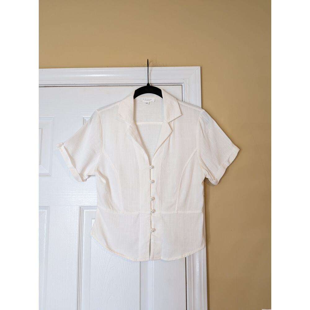 Light Cream Short-Sleeve Button Front Blouse